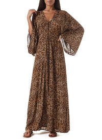 natalie cheetah print lace up long kaftan model_F
