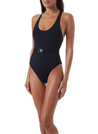 nevis black eco belted racerback swimsuit model_F