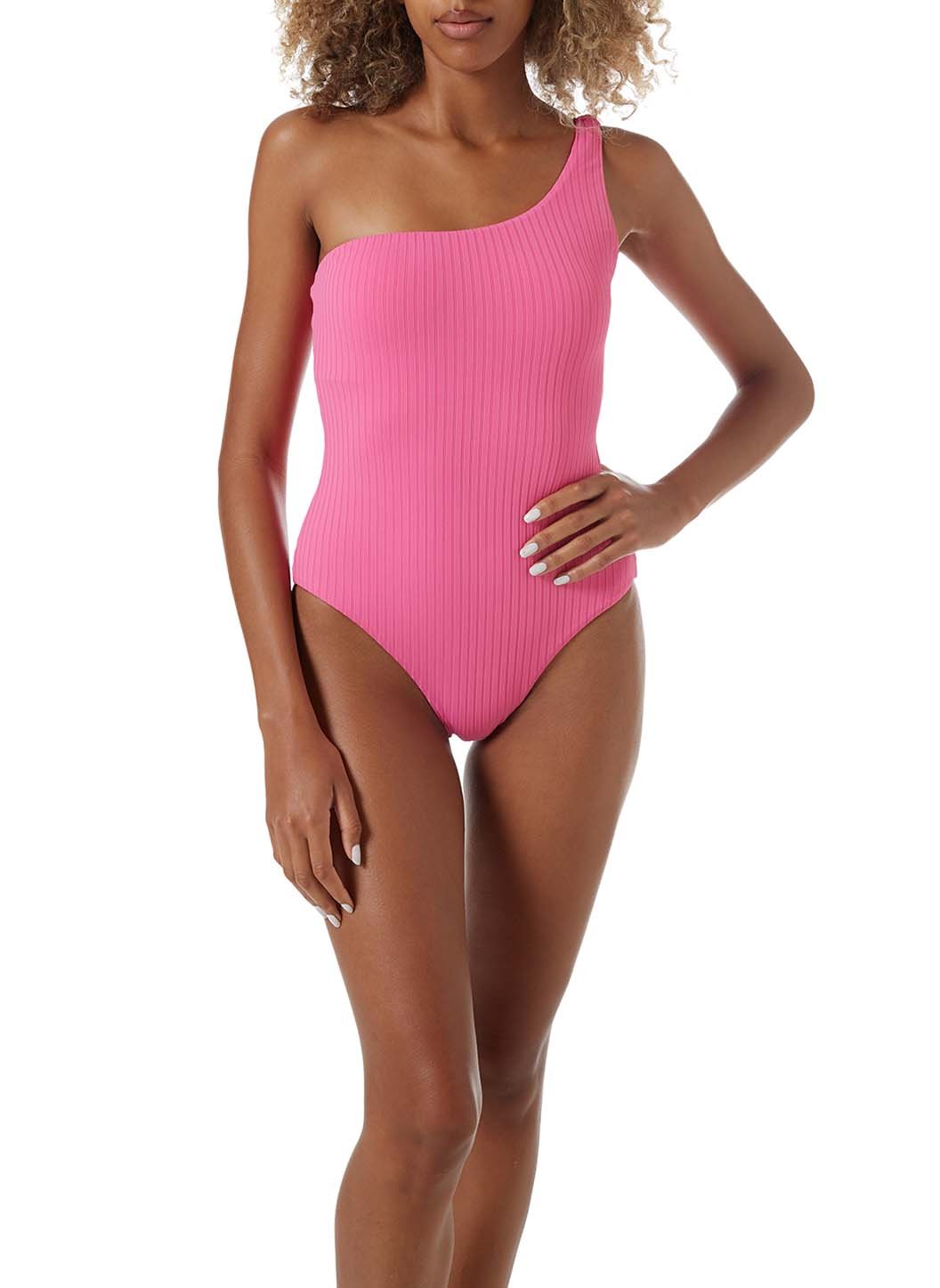 palermo hot pink ribbed one shoulder swimsuit model_P