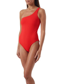 palermo red ribbed one shoulder swimsuit model_F