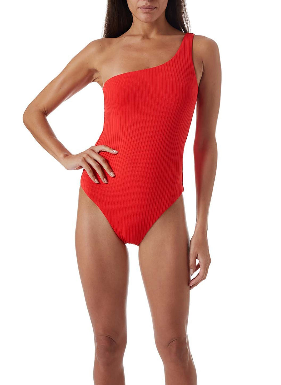 palermo red ribbed one shoulder swimsuit model_P