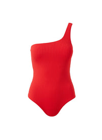 palermo red ribbed one shoulder swimsuit Cutout