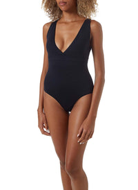 pompeii black v neck over the shoulder swimsuit model_F