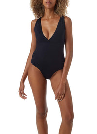 pompeii black v neck over the shoulder swimsuit model_P