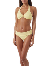 provence yellow ribbed supportive halterneck bikini model_F