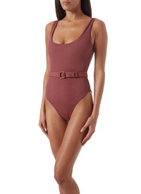 rio mocha ridges belted over the shoulder swimsuit model_F