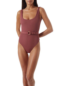 rio mocha ridges belted over the shoulder swimsuit model_P