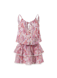 rosa pink floral over the shoulder tiered short dress
