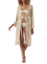 rosie gold knit belted short kaftan model_F