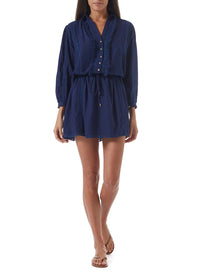 scarlett navy button down dress model_F