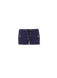 Sophia Navy Pique Lace-Up Eyelet Shorts