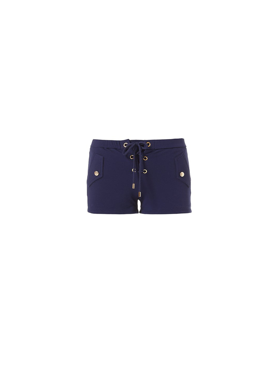 Sophia Navy Pique Lace-Up Eyelet Shorts