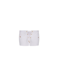 Sophia White Pique Lace-Up Eyelet Shorts