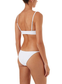 St Tropez White Ribbed Over The Shoulder Popper Crop Bikini