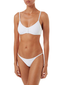 St Tropez White Ribbed Over The Shoulder Popper Crop Bikini