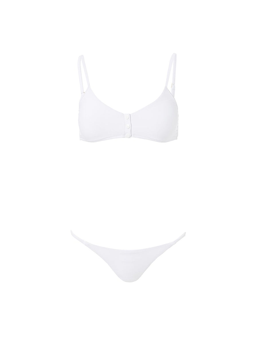 St Tropez White Ribbed Over The Shoulder Popper Crop Bikini
