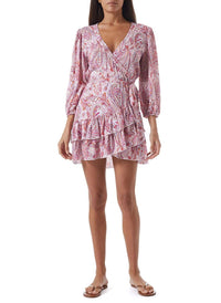 tabitha pink floral wrap short dress model_F