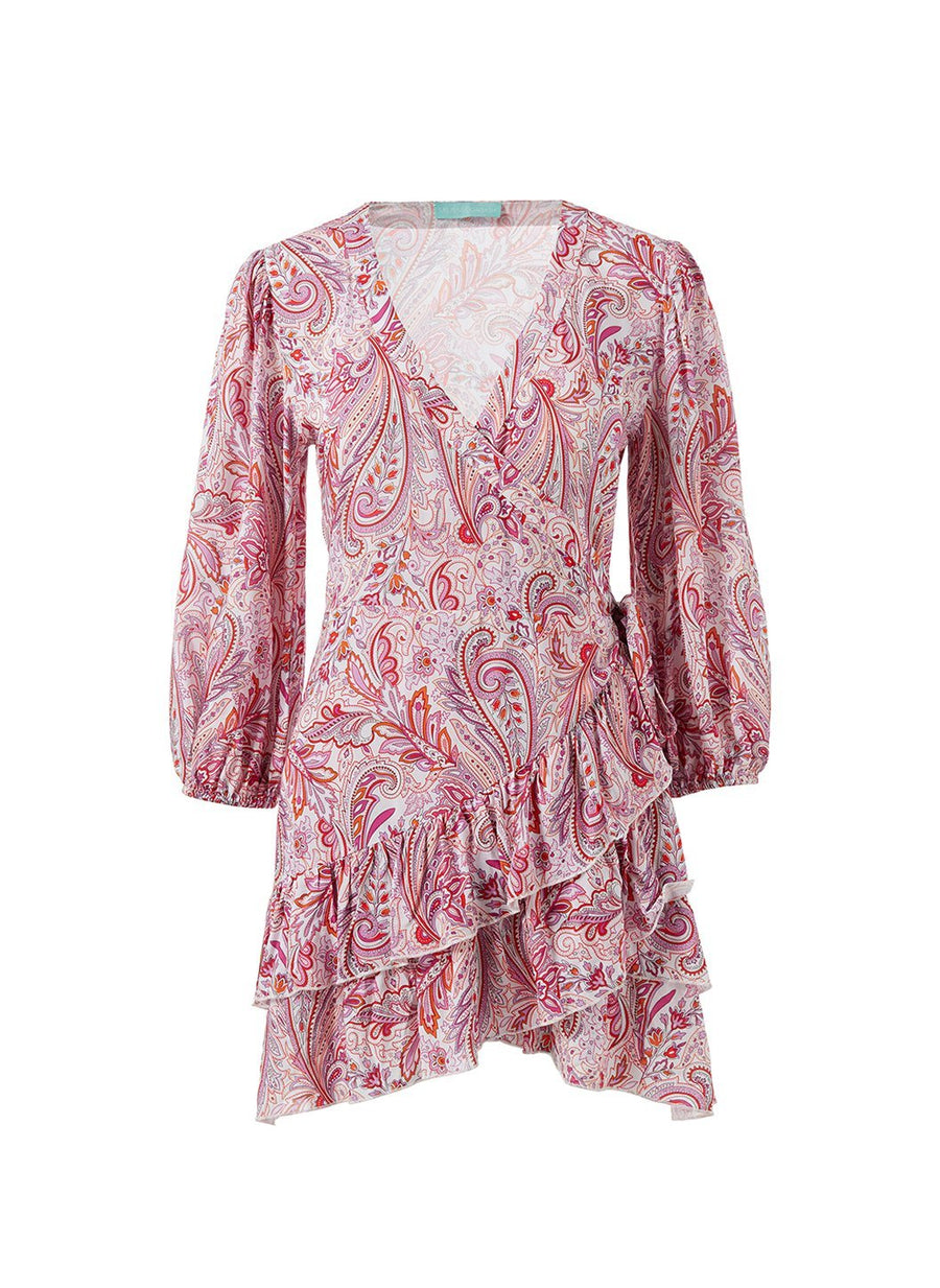 tabitha pink floral wrap short dress