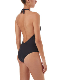 tahiti black halterneck plunge ruched onepiece swimsuit 2019 B