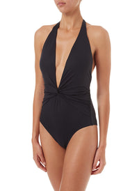 tahiti black halterneck plunge ruched onepiece swimsuit 2019 F