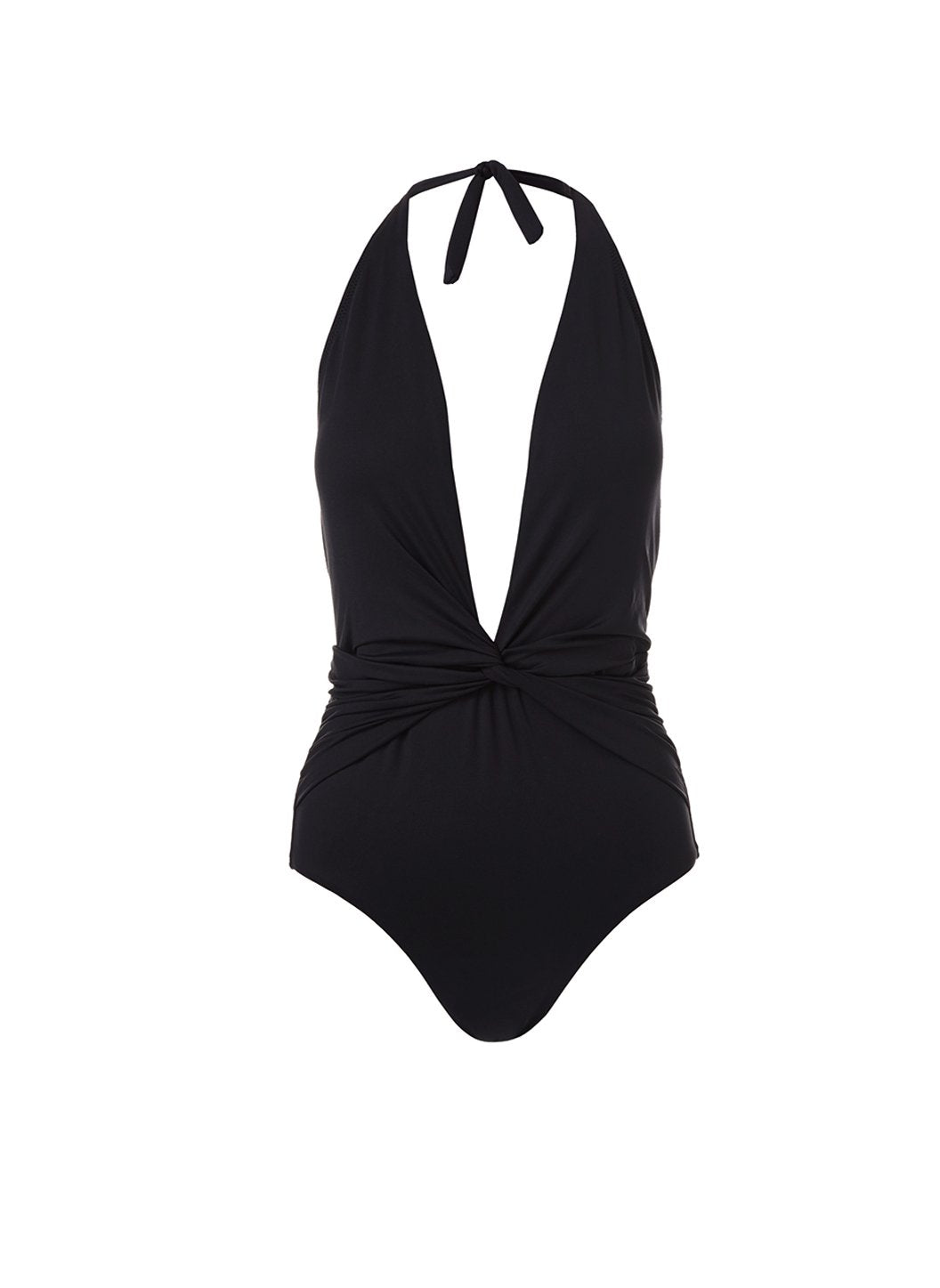 Tahiti Black Halterneck Plunge Ruched One Piece Swimsuit