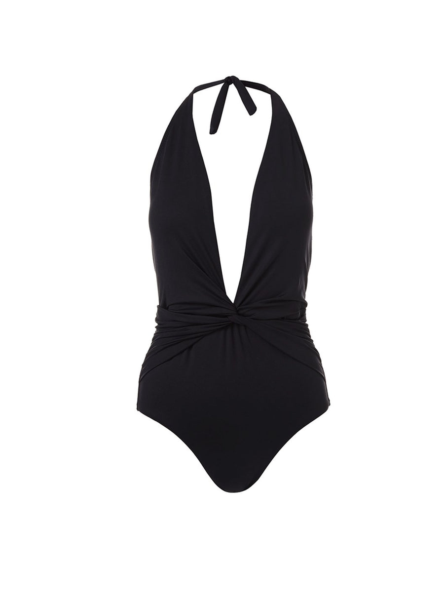 tahiti black halterneck plunge ruched onepiece swimsuit 2019