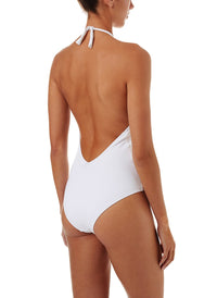 tahiti white halterneck plunge ruched onepiece swimsuit 2019 B