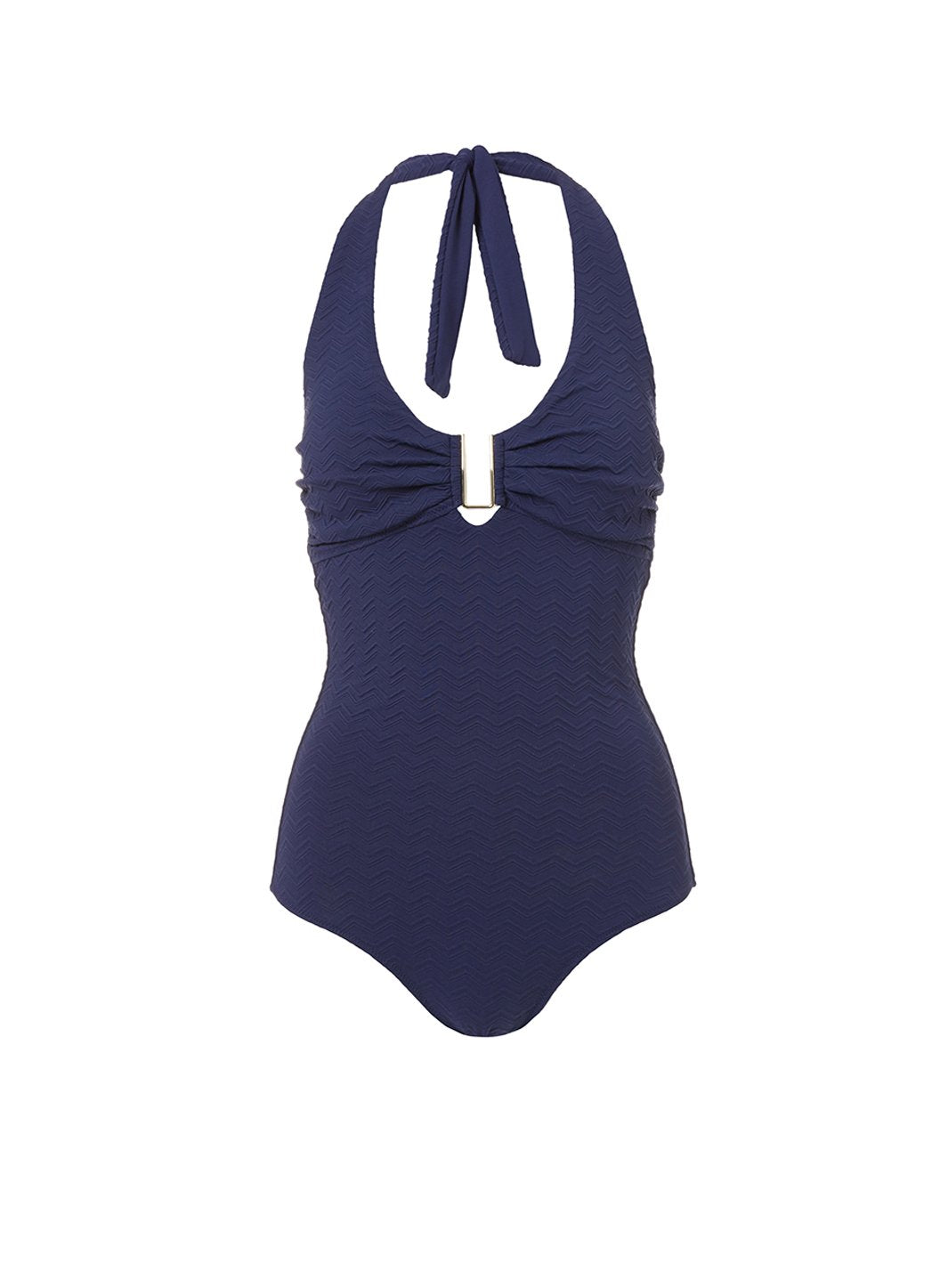 Tampa Navy Zigzag Halterneck U Trim One Piece Swimsuit Tampa Navy Zigzag Halterneck U Trim One Piece Swimsuit