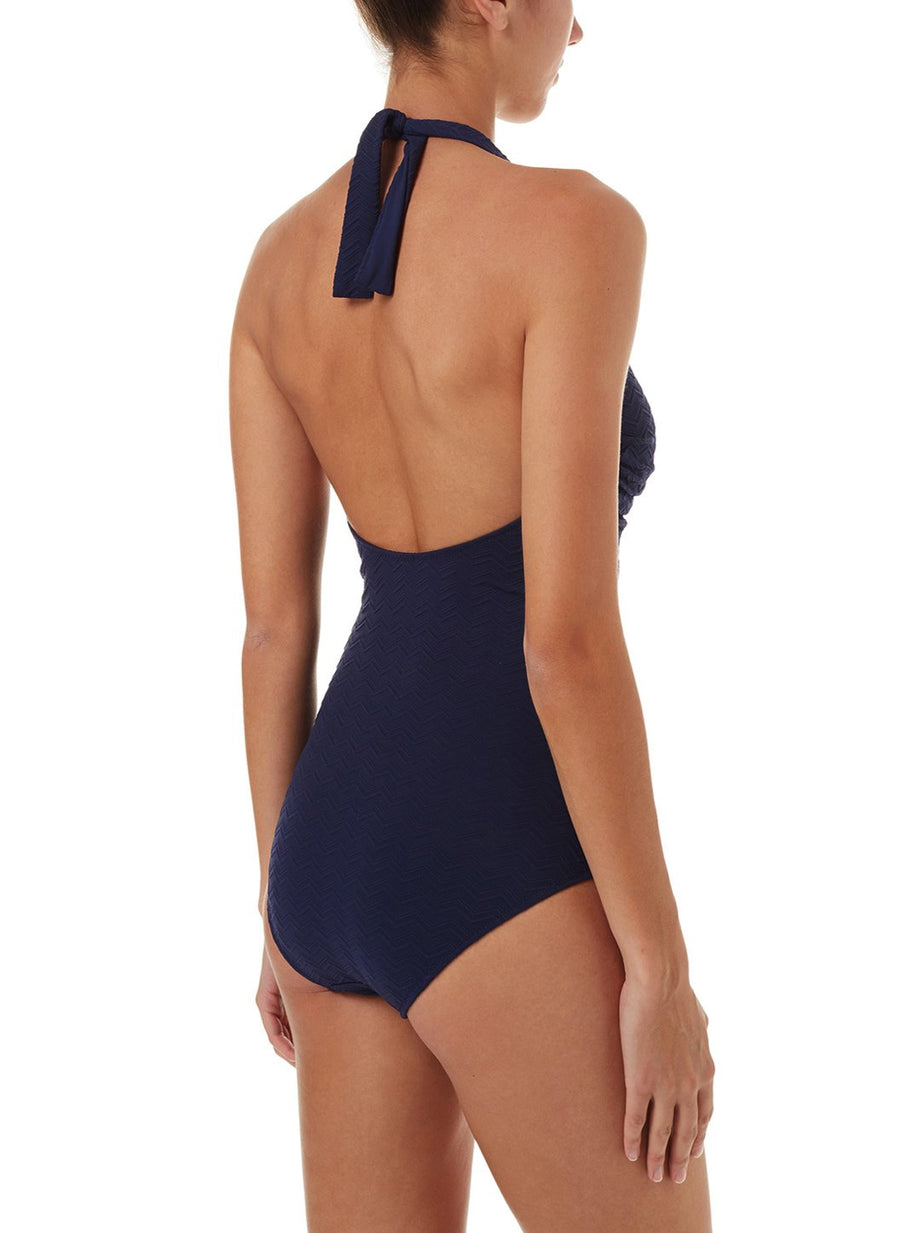 Tampa Navy Zigzag Halterneck U-Trim Swimsuit