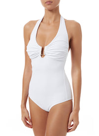 Tampa White Pique Halterneck U-trim Swimsuit