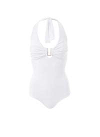 Tampa White Pique Halterneck U-trim Swimsuit