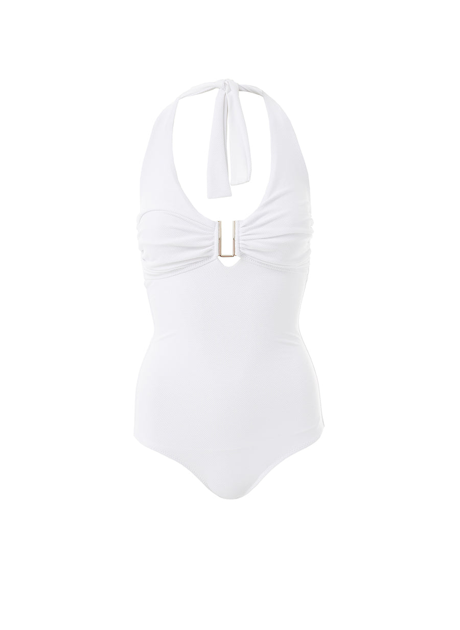 Tampa White Pique Halterneck U-trim Swimsuit