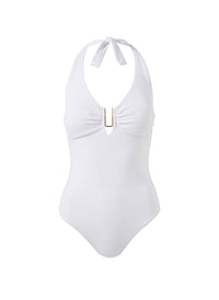 tampa white zigzag supportive halterneck swimsuit Cutout