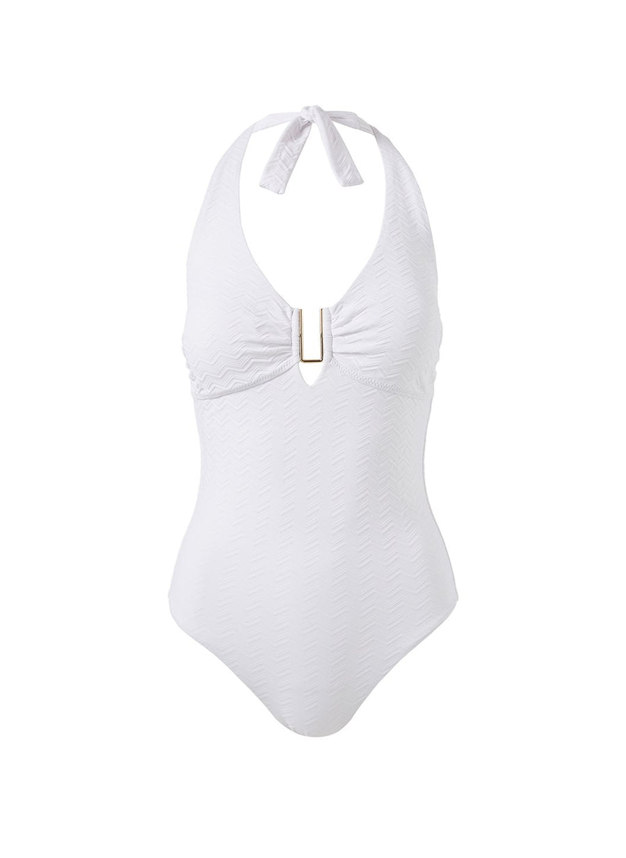 tampa white zigzag supportive halterneck swimsuit Cutout