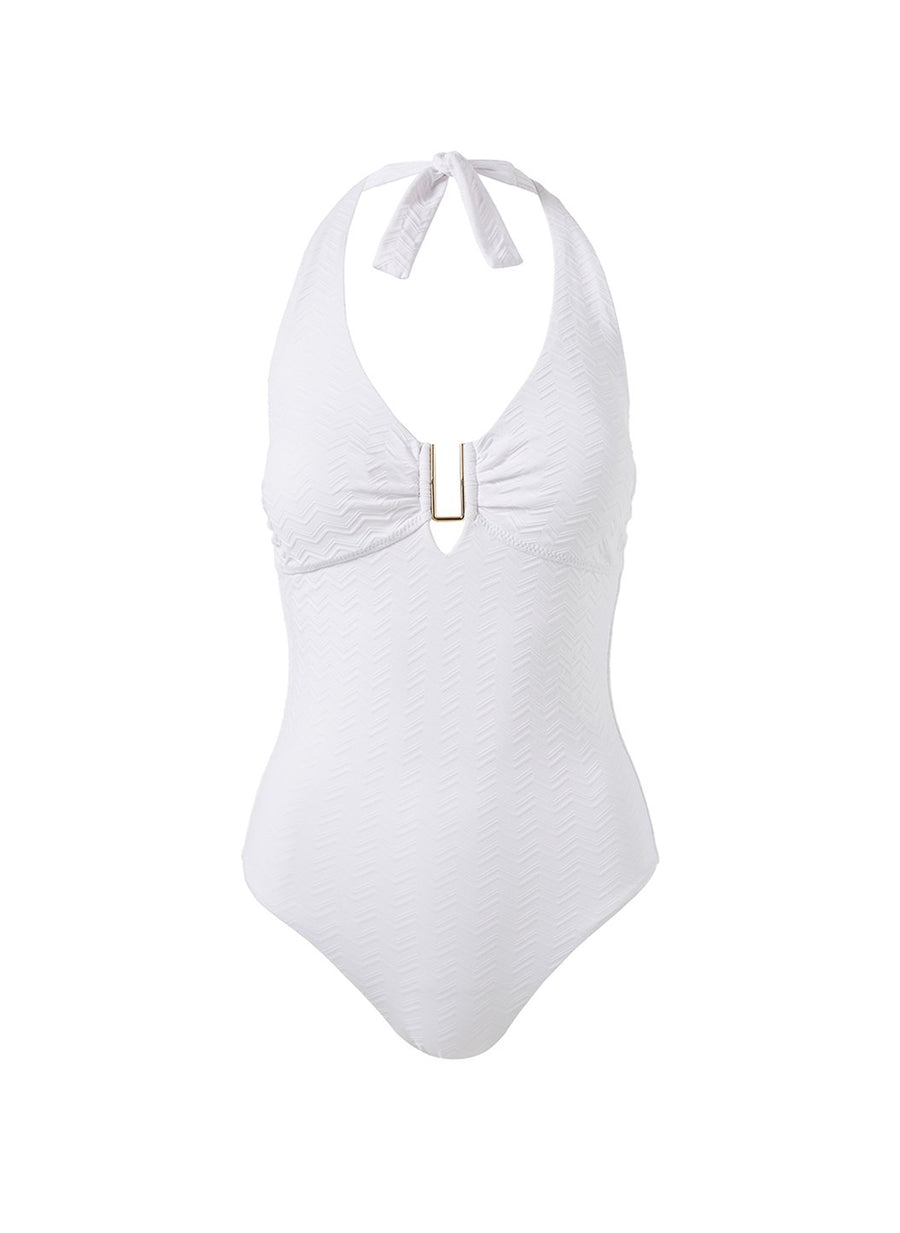 Melissa Odabash Tampa White Zigzag Supportive Halterneck Swimsuit ...