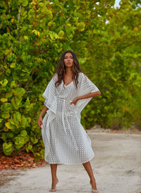 tara white knit belted long kaftan-lifestyle