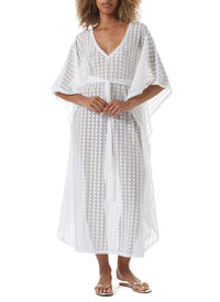 tara white knit belted long kaftan model_F