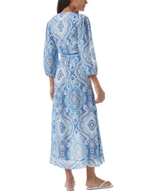 taylor blue paisley wrap midi dress model_B