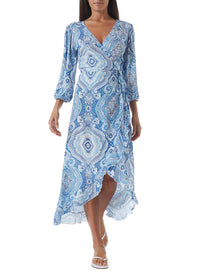taylor blue paisley wrap midi dress model_F