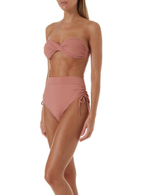 Thailand Dusty Rose Ribbed Rouched High Waisted Bandeau Bikini 2020