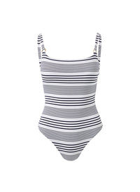 tosca nautical pique stripe ring trim over the shoulder swimsuit Cutout