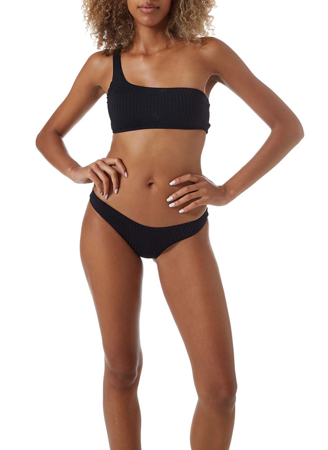Black one online shoulder bikini