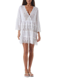 vanessa white lace insert short kaftan model_F