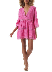 victoria hot pink embroidered short kaftan model_F