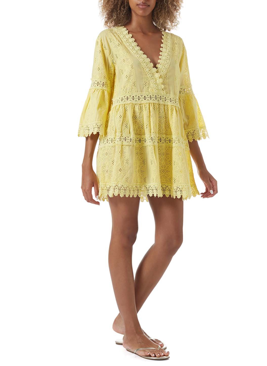 victoria yellow embroidered short kaftan model_F