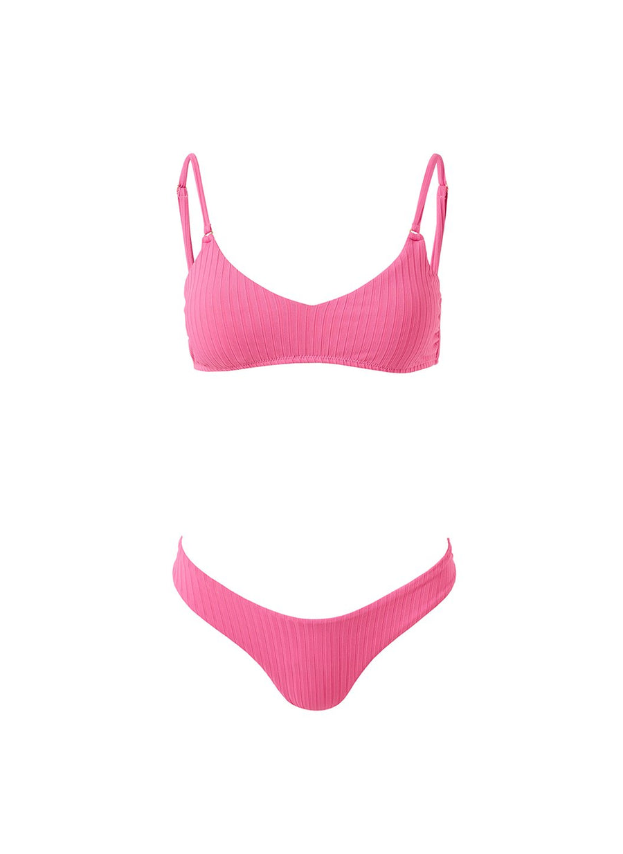 vienna hot pink ribbed high leg bralette bikini Cutout