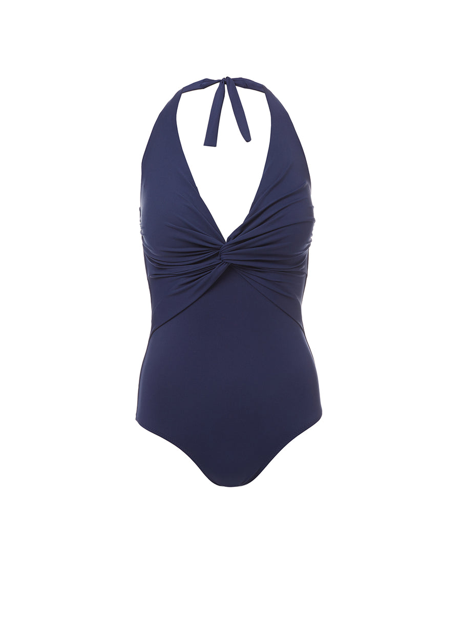 Zanzibar Navy Halterneck Ruched Knot Swimsuit