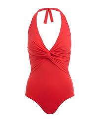 Zanzibar Red Halterneck Ruched Knot Swimsuit