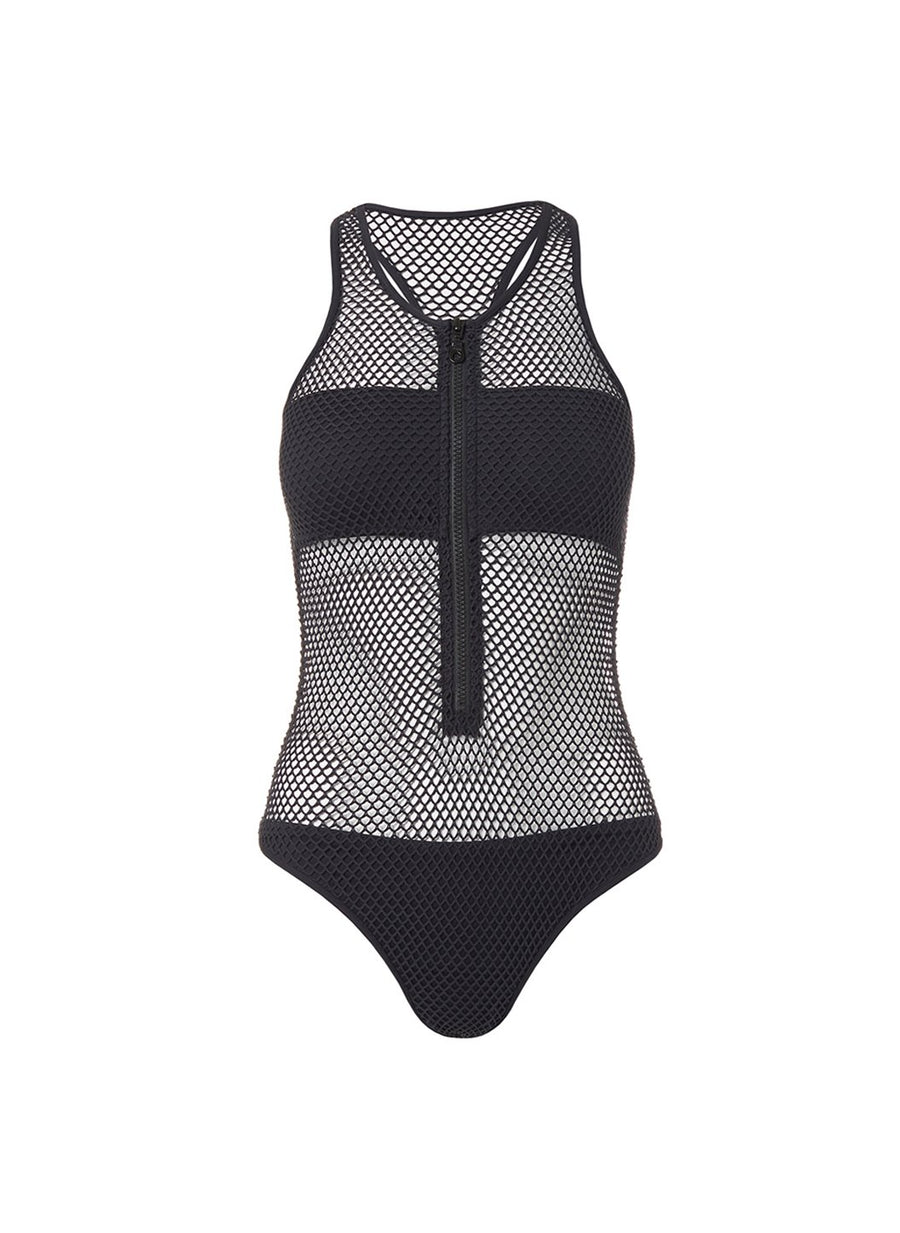 zuma black sports zipup racerback onepiece swimsuit 2019