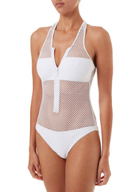 zuma white sports zipup racerback onepiece swimsuit 2019 F
